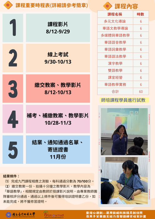 國立臺灣師範大學113年新住民雙語教育師資培訓課程簡章